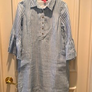 Lilly Pulitzer Jasmyn Blue&White Striped Linen DRESS w/Pockets